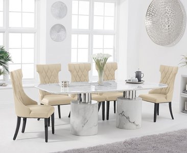 View Antonio 220cm white marble table with 10 cream sophia chairs View Antonio 220cm white marble table with 10 cream sophia chairs