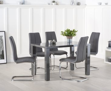 View Seattle 120cm dark grey high gloss dining table with 4 grey gianni chairs View Seattle 120cm dark grey high gloss dining table with 4 grey gianni chairs