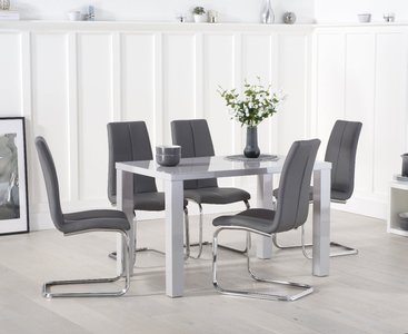 View Seattle 120cm light grey high gloss dining table with 6 grey gianni chairs View Seattle 120cm light grey high gloss dining table with 6 grey gianni chairs