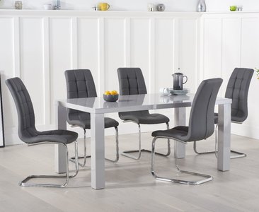 View Seattle 160cm light grey high gloss dining table with 4 grey vigo chairs View Seattle 160cm light grey high gloss dining table with 4 grey vigo chairs