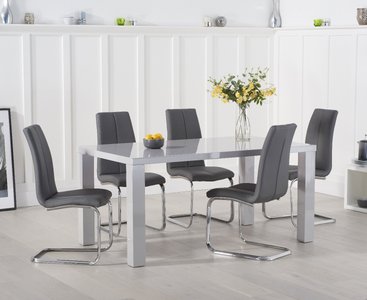 View Seattle 160cm light grey high gloss dining table with 4 grey gianni chairs View Seattle 160cm light grey high gloss dining table with 4 grey gianni chairs