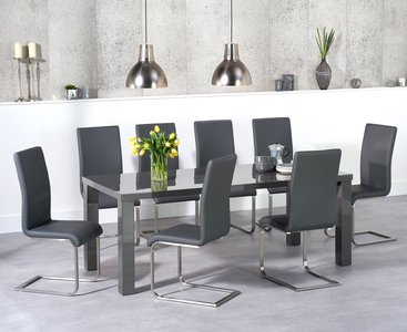 View Seattle 200cm dark grey high gloss dining table with 10 black austin chairs View Seattle 200cm dark grey high gloss dining table with 10 black austin chairs
