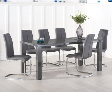 View Seattle 200cm dark grey high gloss dining table with 10 grey gianni chairs View Seattle 200cm dark grey high gloss dining table with 10 grey gianni chairs