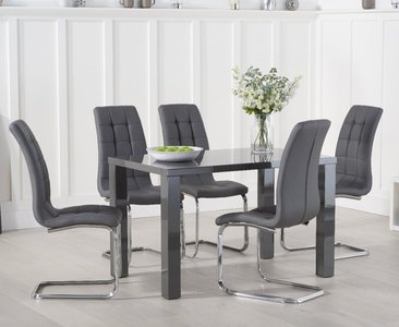 View Seattle 120cm dark grey high gloss dining table with 6 grey vigo chairs View Seattle 120cm dark grey high gloss dining table with 6 grey vigo chairs