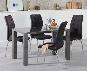 View Seattle 120cm dark grey high gloss dining table with 4 cream enzo chairs View Seattle 120cm dark grey high gloss dining table with 4 cream enzo chairs
