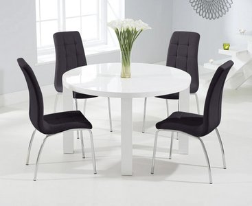 View Seattle 120cm round white high gloss dining table with 4 black enzo chairs View Seattle 120cm round white high gloss dining table with 4 black enzo chairs