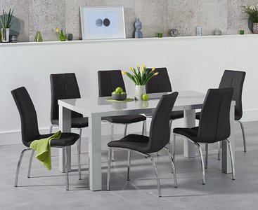View Seattle 160cm light grey gloss dining table with 8 black marco chairs View Seattle 160cm light grey gloss dining table with 8 black marco chairs