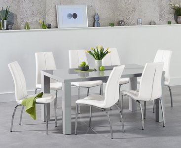 View Seattle 160cm light grey gloss dining table with 6 white marco chairs View Seattle 160cm light grey gloss dining table with 6 white marco chairs