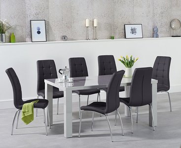 View Seattle 160cm light grey high gloss dining table with 6 cream enzo chairs View Seattle 160cm light grey high gloss dining table with 6 cream enzo chairs