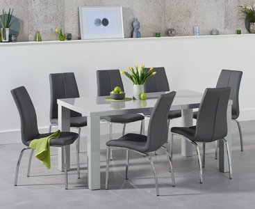 View Seattle 160cm light grey high gloss dining table with 8 white marco chairs View Seattle 160cm light grey high gloss dining table with 8 white marco chairs