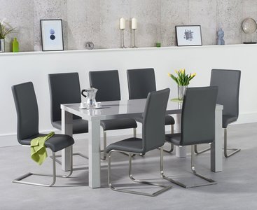 View Seattle 160cm light grey high gloss dining table with 4 black austin chairs View Seattle 160cm light grey high gloss dining table with 4 black austin chairs