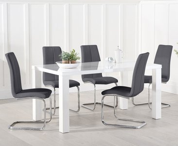 View Seattle 160cm white high gloss dining table with 8 grey gianni chairs View Seattle 160cm white high gloss dining table with 8 grey gianni chairs