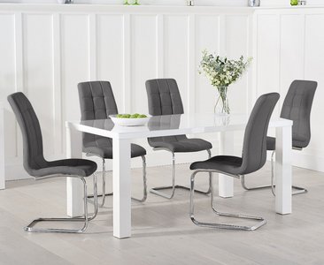 View Seattle 160cm white high gloss dining table with 8 grey vigo chairs View Seattle 160cm white high gloss dining table with 8 grey vigo chairs
