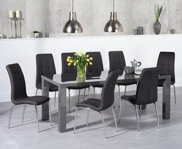 View Seattle 200cm dark grey high gloss dining table with 8 grey enzo chairs View Seattle 200cm dark grey high gloss dining table with 8 grey enzo chairs