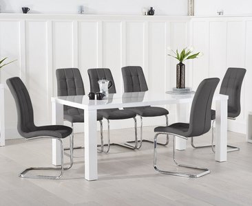 View Seattle 200cm white high gloss dining table with 6 grey vigo chairs View Seattle 200cm white high gloss dining table with 6 grey vigo chairs