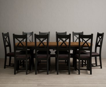 View Extending olympia 180cm oak and black painted dining table with 10 brown painted chairs View Extending olympia 180cm oak and black painted dining table with 10 brown painted chairs