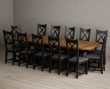 View Extending olympia 180cm oak and black painted dining table with 12 charcoal grey painted chairs View Extending olympia 180cm oak and black painted dining table with 12 charcoal grey painted chairs