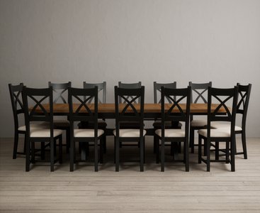 View Extending olympia 180cm oak and black painted dining table with 12 linen painted chairs View Extending olympia 180cm oak and black painted dining table with 12 linen painted chairs