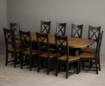 View Extending olympia 180cm oak and black painted dining table with 10 rustic oak painted chairs View Extending olympia 180cm oak and black painted dining table with 10 rustic oak painted chairs