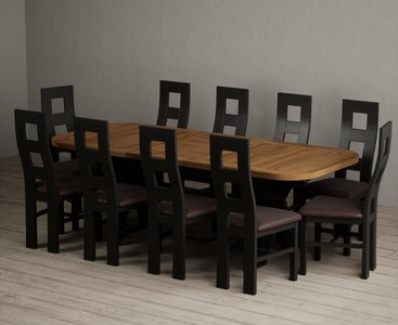 View Extending olympia 180cm oak and black painted dining table with 10 brown painted chairs View Extending olympia 180cm oak and black painted dining table with 10 brown painted chairs