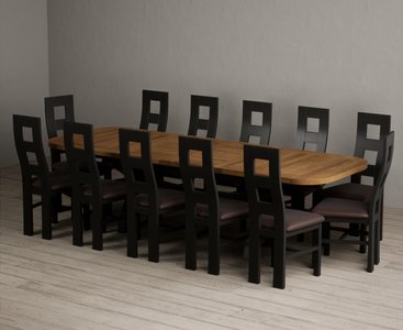 View Extending olympia 180cm oak and black painted dining table with 12 brown painted chairs View Extending olympia 180cm oak and black painted dining table with 12 brown painted chairs