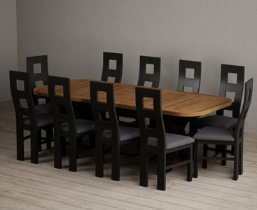 View Extending olympia 180cm oak and black painted dining table with 10 charcoal grey painted chairs View Extending olympia 180cm oak and black painted dining table with 10 charcoal grey painted chairs