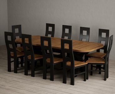View Extending olympia 180cm oak and black painted dining table with 10 rustic oak painted chairs View Extending olympia 180cm oak and black painted dining table with 10 rustic oak painted chairs