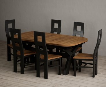 View Extending olympia 180cm oak and black painted dining table with 10 rustic oak painted chairs View Extending olympia 180cm oak and black painted dining table with 10 rustic oak painted chairs