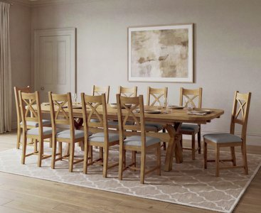 View Extending olympia 180cm solid oak dining table with 10 light grey natural solid oak chairs View Extending olympia 180cm solid oak dining table with 10 light grey natural solid oak chairs