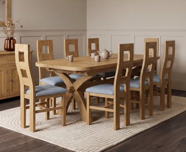 View Extending olympia 180cm solid oak dining table with 8 blue natural chairs View Extending olympia 180cm solid oak dining table with 8 blue natural chairs