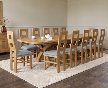 View Extending olympia 180cm solid oak dining table with 12 blue natural chairs View Extending olympia 180cm solid oak dining table with 12 blue natural chairs