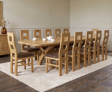 View Extending olympia 180cm solid oak dining table with 12 brown natural chairs View Extending olympia 180cm solid oak dining table with 12 brown natural chairs