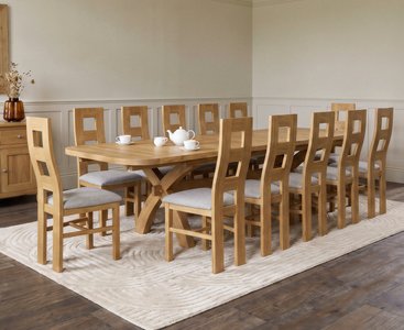 View Extending olympia 180cm solid oak dining table with 12 light grey natural chairs View Extending olympia 180cm solid oak dining table with 12 light grey natural chairs