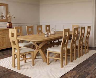 View Extending olympia 180cm solid oak dining table with 10 linen natural chairs View Extending olympia 180cm solid oak dining table with 10 linen natural chairs