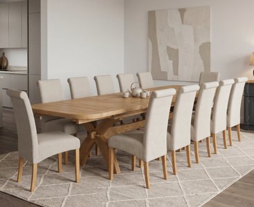 View Extending olympia 180cm solid oak dining table with 12 natural scroll back chairs View Extending olympia 180cm solid oak dining table with 12 natural scroll back chairs