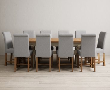 View Extending olympia 180cm oak and cream painted dining table with 10 grey braced chairs View Extending olympia 180cm oak and cream painted dining table with 10 grey braced chairs