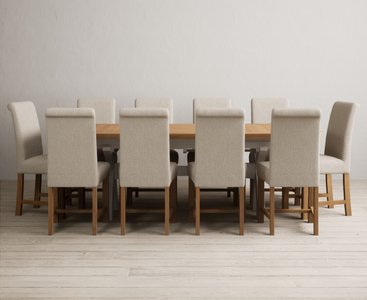 View Extending olympia 180cm oak and soft white painted dining table with 10 natural braced chairs View Extending olympia 180cm oak and soft white painted dining table with 10 natural braced chairs
