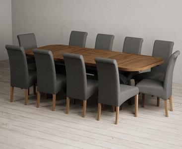 View Extending olympia 180cm oak and charcoal grey dining table with 10 charcoal grey scroll back chairs View Extending olympia 180cm oak and charcoal grey dining table with 10 charcoal grey scroll back chairs
