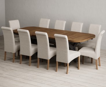 View Extending olympia 180cm oak and charcoal grey dining table with 10 natural scroll back chairs View Extending olympia 180cm oak and charcoal grey dining table with 10 natural scroll back chairs