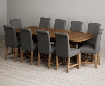View Extending olympia 180cm rustic solid oak dining table with 10 charcoal grey braced chairs View Extending olympia 180cm rustic solid oak dining table with 10 charcoal grey braced chairs