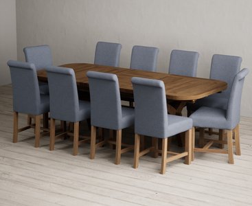 View Extending olympia 180cm rustic solid oak dining table with 10 blue braced chairs View Extending olympia 180cm rustic solid oak dining table with 10 blue braced chairs