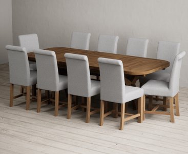 View Extending olympia 180cm rustic solid oak dining table with 10 grey braced chairs View Extending olympia 180cm rustic solid oak dining table with 10 grey braced chairs