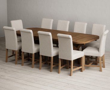View Extending olympia 180cm rustic solid oak dining table with 10 natural braced chairs View Extending olympia 180cm rustic solid oak dining table with 10 natural braced chairs