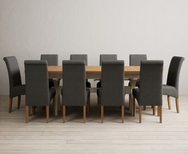 View Extending olympia 180cm oak and cream painted dining table with 10 charcoal grey scroll back chairs View Extending olympia 180cm oak and cream painted dining table with 10 charcoal grey scroll back chairs