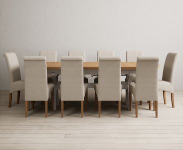 View Extending olympia 180cm oak and soft white painted dining table with 10 natural scroll back chairs View Extending olympia 180cm oak and soft white painted dining table with 10 natural scroll back chairs