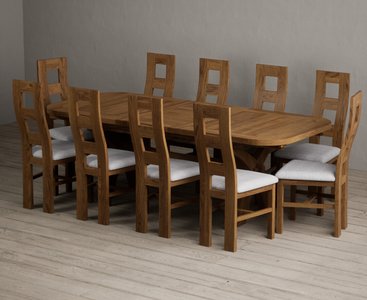 View Extending olympia 180cm rustic solid oak dining table with 10 light grey rustic solid oak chairs View Extending olympia 180cm rustic solid oak dining table with 10 light grey rustic solid oak chairs