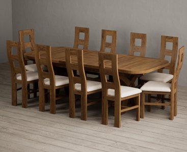 View Extending olympia 180cm rustic solid oak dining table with 10 linen rustic solid oak chairs View Extending olympia 180cm rustic solid oak dining table with 10 linen rustic solid oak chairs
