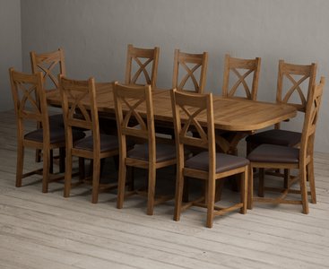 View Extending olympia 180cm rustic solid oak dining table with 10 brown rustic solid oak chairs View Extending olympia 180cm rustic solid oak dining table with 10 brown rustic solid oak chairs