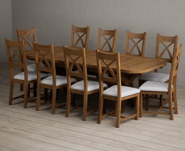 View Extending olympia 180cm rustic solid oak dining table with 10 light grey rustic solid oak chairs View Extending olympia 180cm rustic solid oak dining table with 10 light grey rustic solid oak chairs