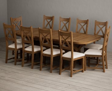 View Extending olympia 180cm rustic solid oak dining table with 10 linen rustic solid oak chairs View Extending olympia 180cm rustic solid oak dining table with 10 linen rustic solid oak chairs